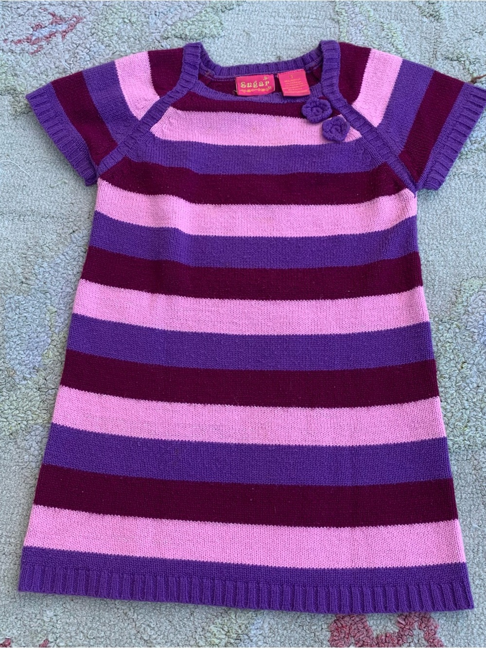 Sugar Girls Purple Pink Striped Knit Corsage Sweater Dress size 5
